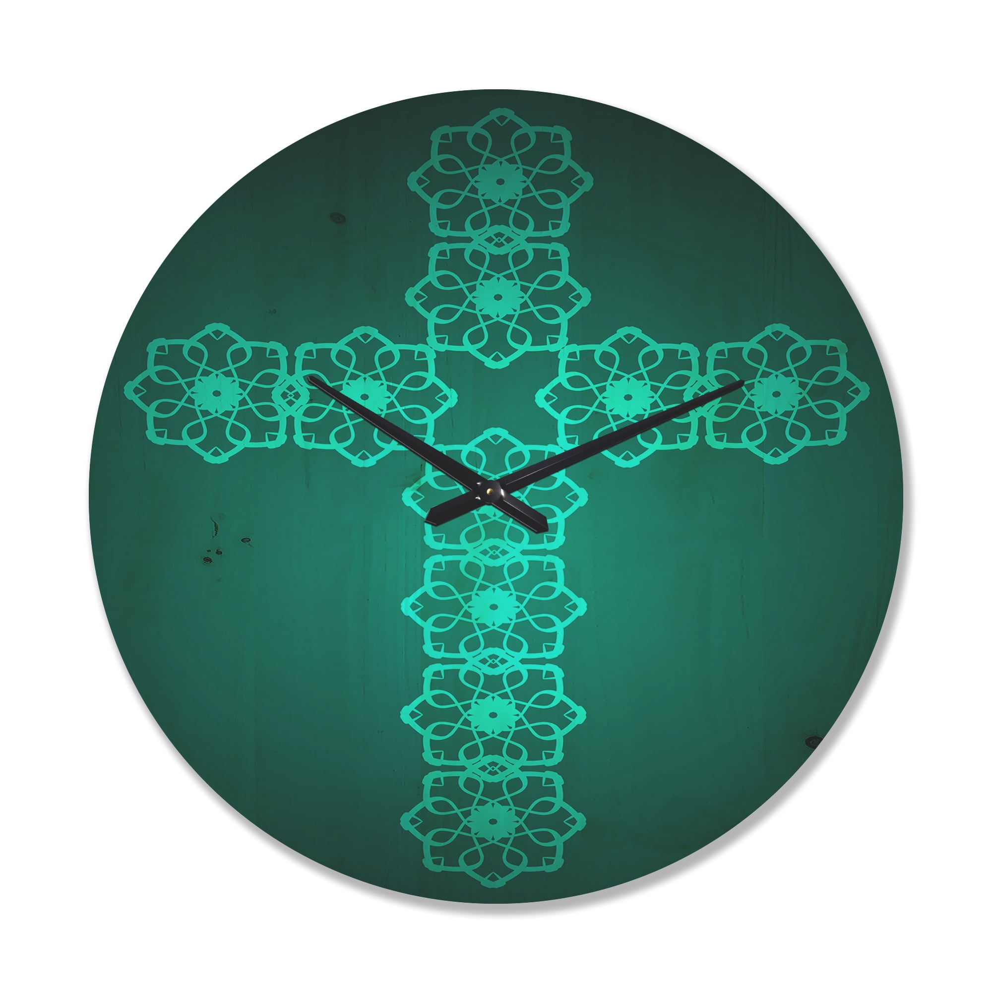 Designart 'Turquoise Pattern Holy Cross ' Modern Wood Wall Clock
