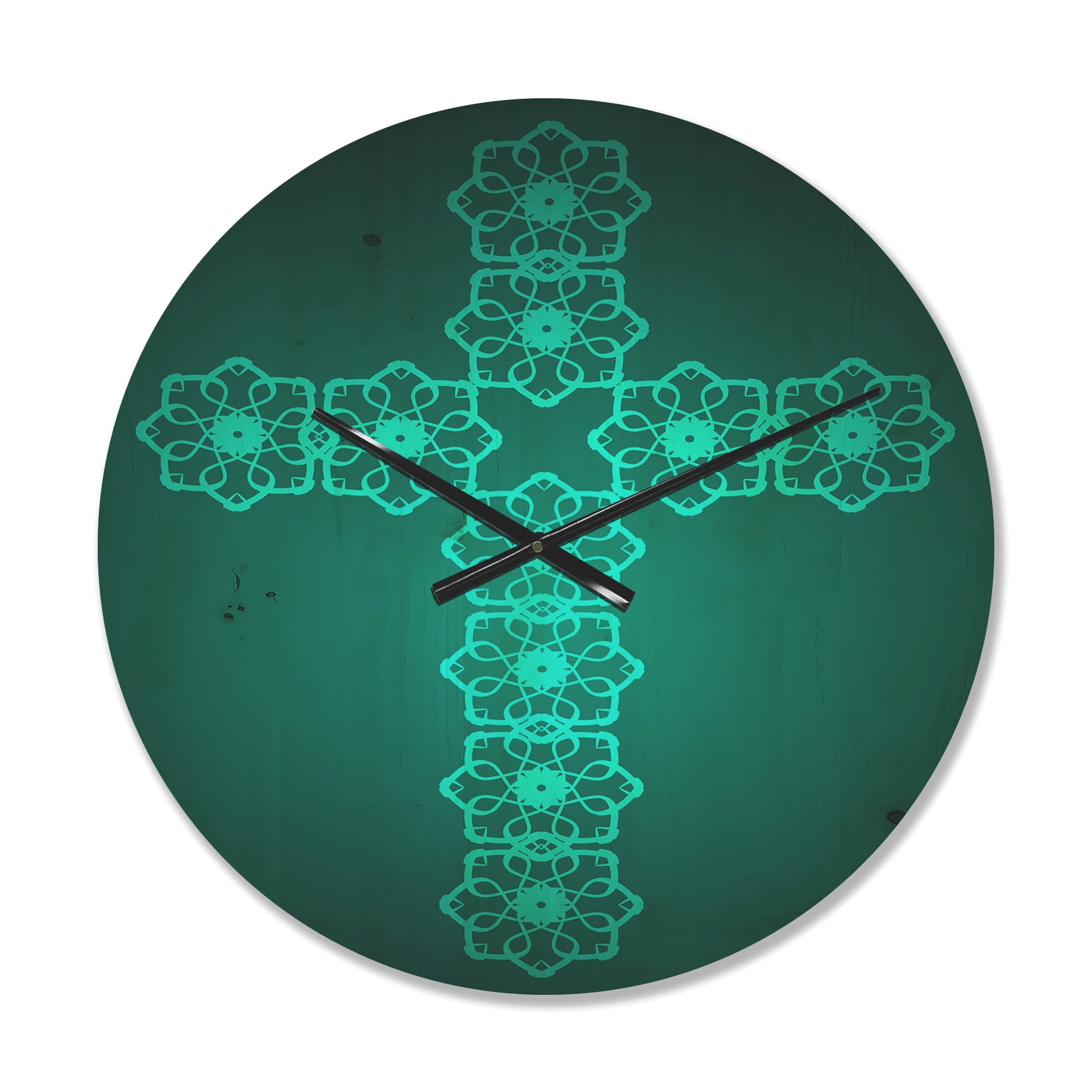 Designart 'Turquoise Pattern Holy Cross ' Modern Wood Wall Clock