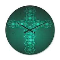Designart 'Turquoise Pattern Holy Cross ' Modern Wood Wall Clock