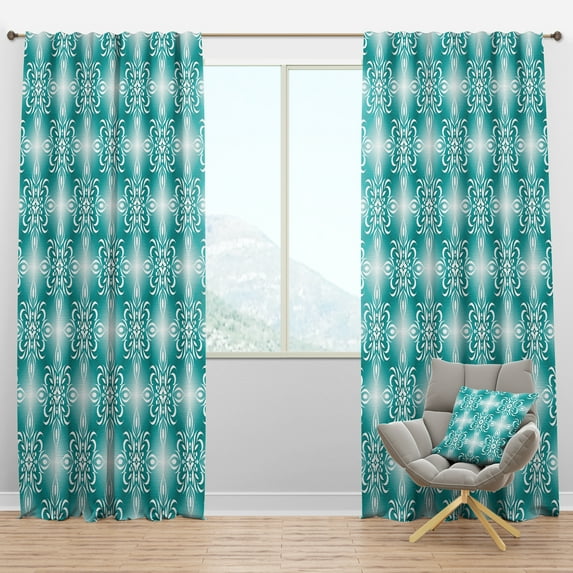 Designart 'Turquoise Retro Pattern' Mid-Century Modern Blackout Curtain Panel