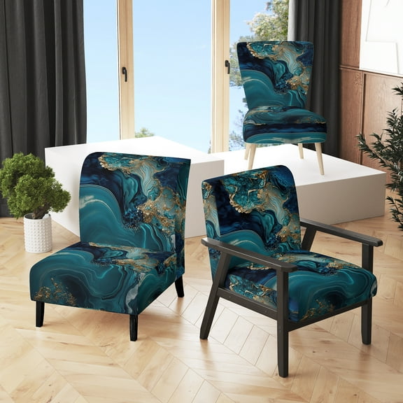 Designart "Turquoise-Tinted Geode Abstraction I" Turquoise Geoade Upholstered Accent Chair - Modern Arm Chair For Bedroom