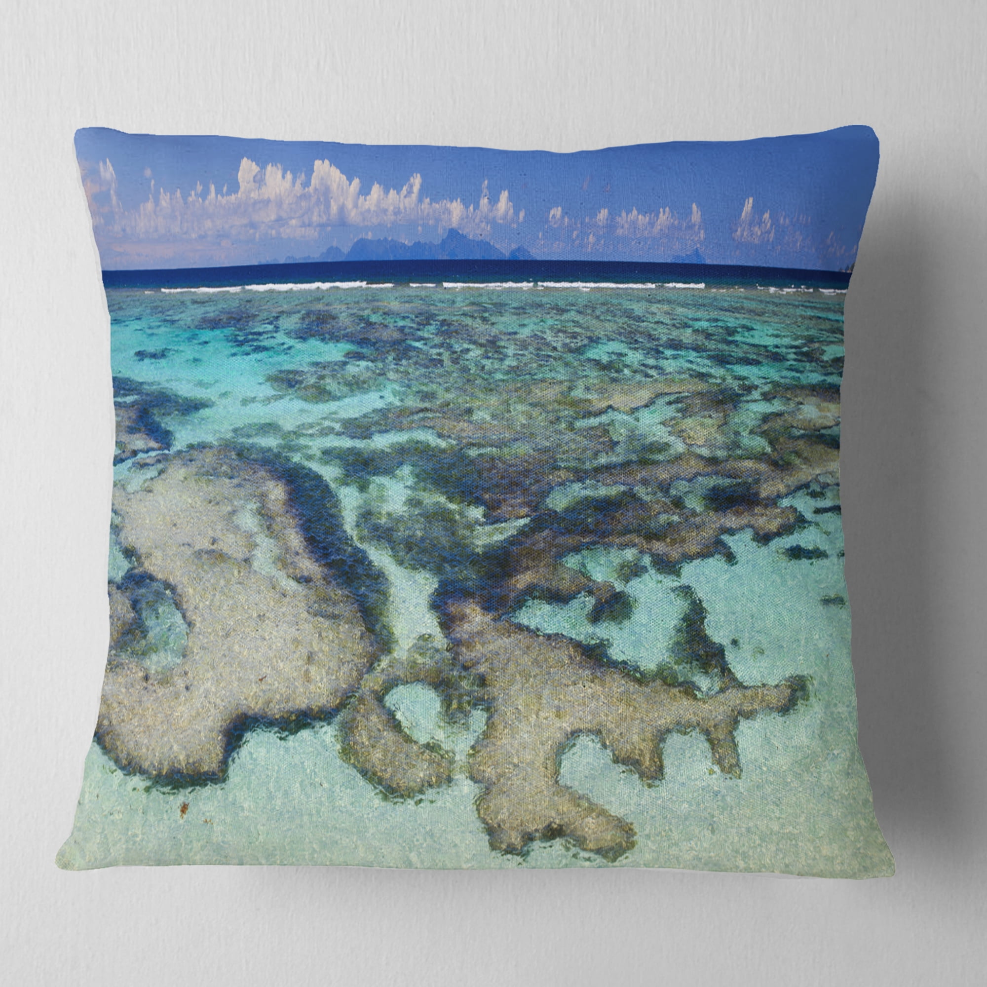 Designart Turquoise Tropical Ocean Waters - Modern Seascape Throw Pillow - 16x16