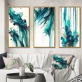 thumbnail image 1 of Designart "Turquoise Tropics - A Celebration of Joy II" Abstract Liquid Ink Framed Wall Art Set Of 3 - Blue Modern Frame Canvas Set For Living Room Decor, 1 of 6
