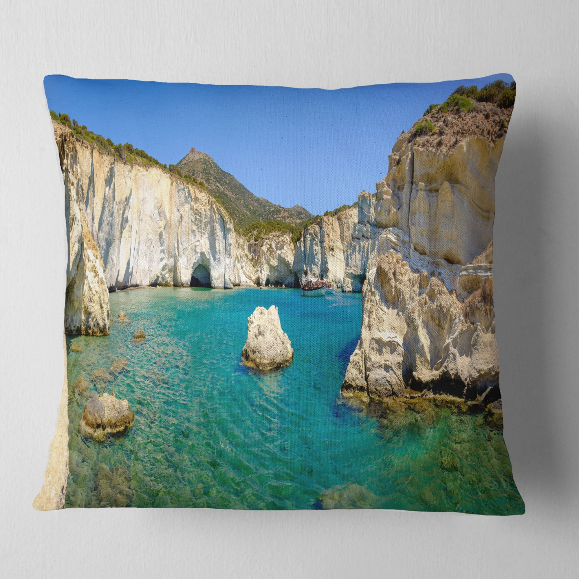 Designart Turquoise Water Beach Panorama - Seashore Throw Pillow - 18x18
