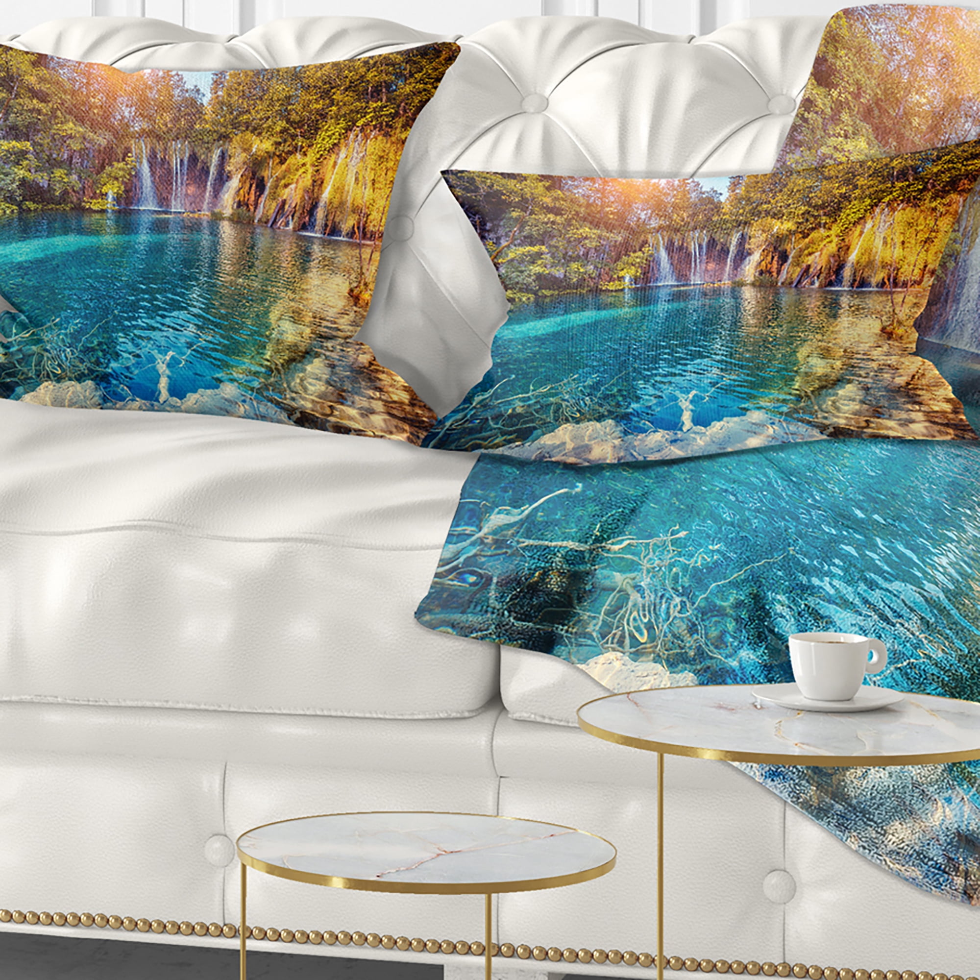 Designart Turquoise Water and Sunny Beams - Landscape Photography Throw Pillow - 12x20