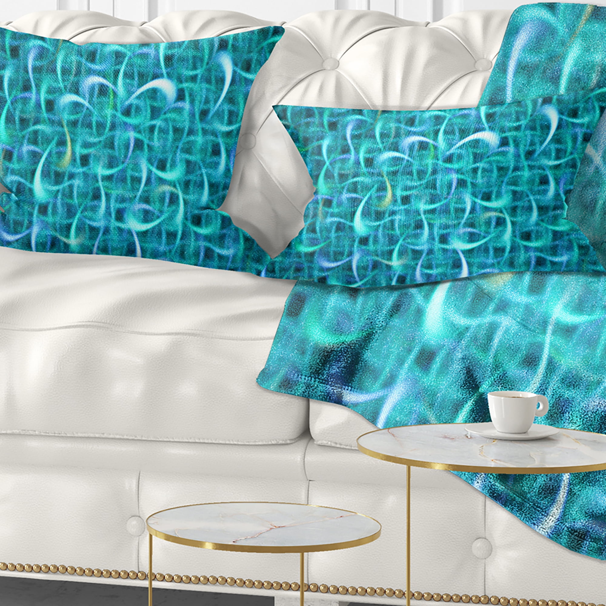 Designart Turquoise Watercolor Fractal Pattern - Abstract Throw Pillow - 12x20