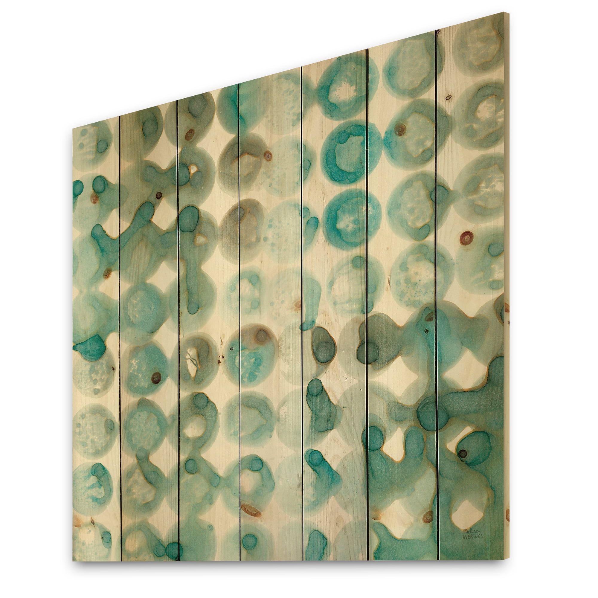 Designart 'Turquoise Watercolor Geometrical Pattern I' Modern & Transitional Print on Natural Pine Wood