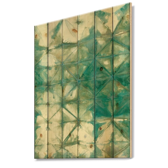 Designart 'Turquoise Watercolor Geometrical Pattern III' Modern & Transitional Print on Natural Pine Wood
