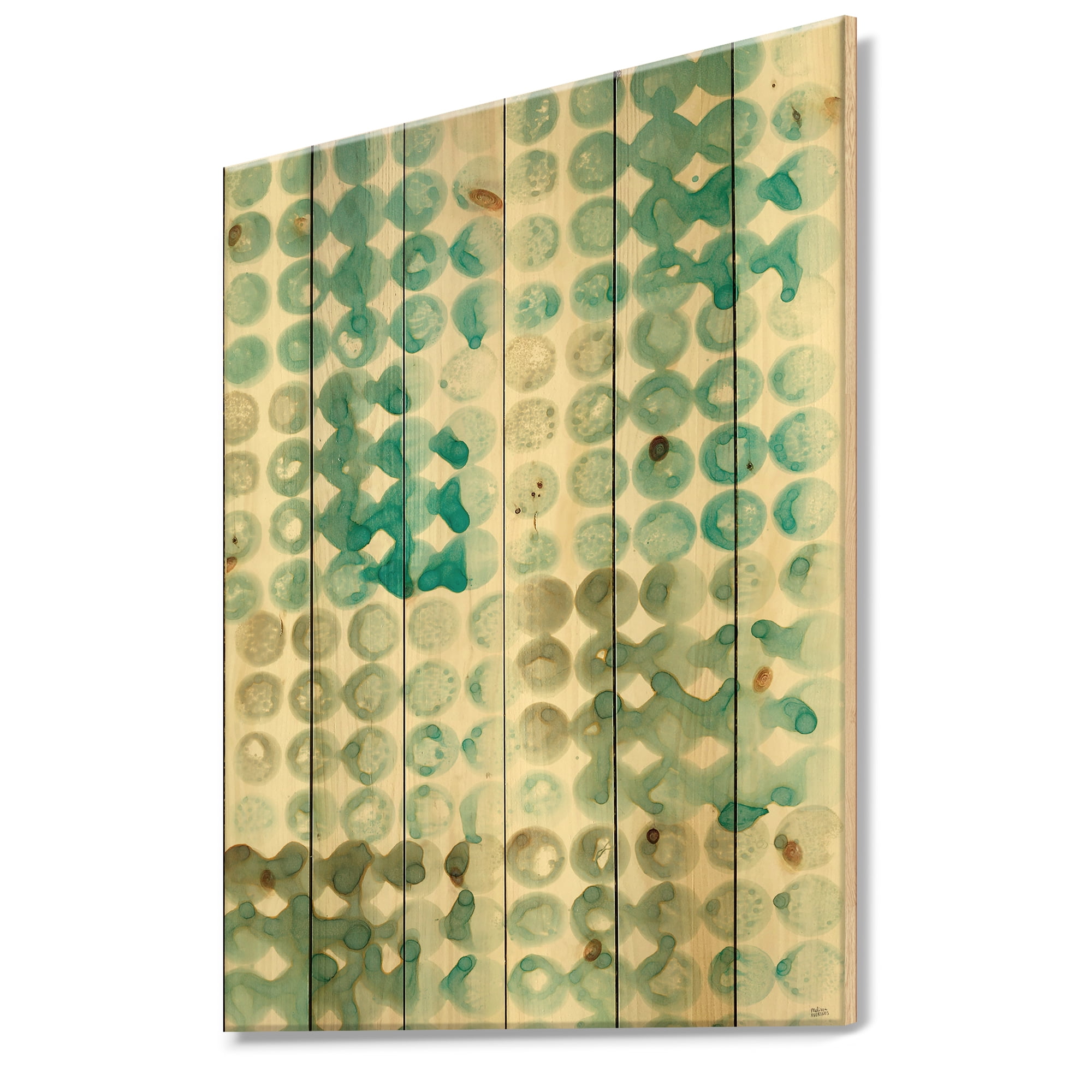 Designart 'Turquoise Watercolor Geometrical Pattern V' Modern & Transitional Print on Natural Pine Wood
