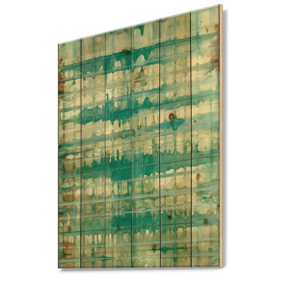 Designart 'Turquoise Watercolor Geometrical Pattern VIII' Modern & Transitional Print on Natural Pine Wood