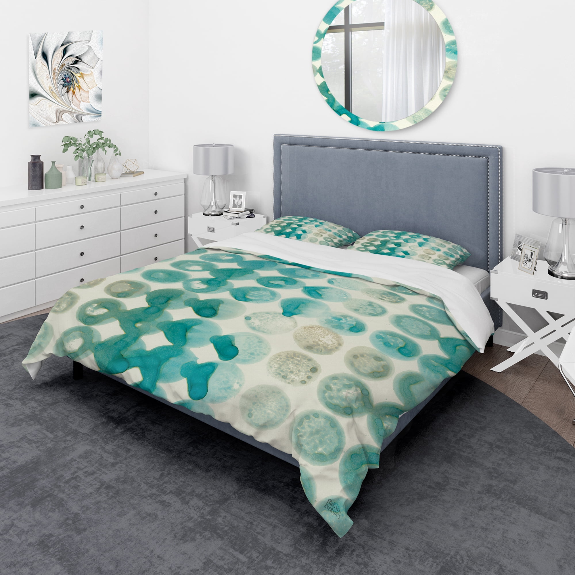 Designart 'Turquoise Watercolor geometrical II' Geometric Duvet Cover Set