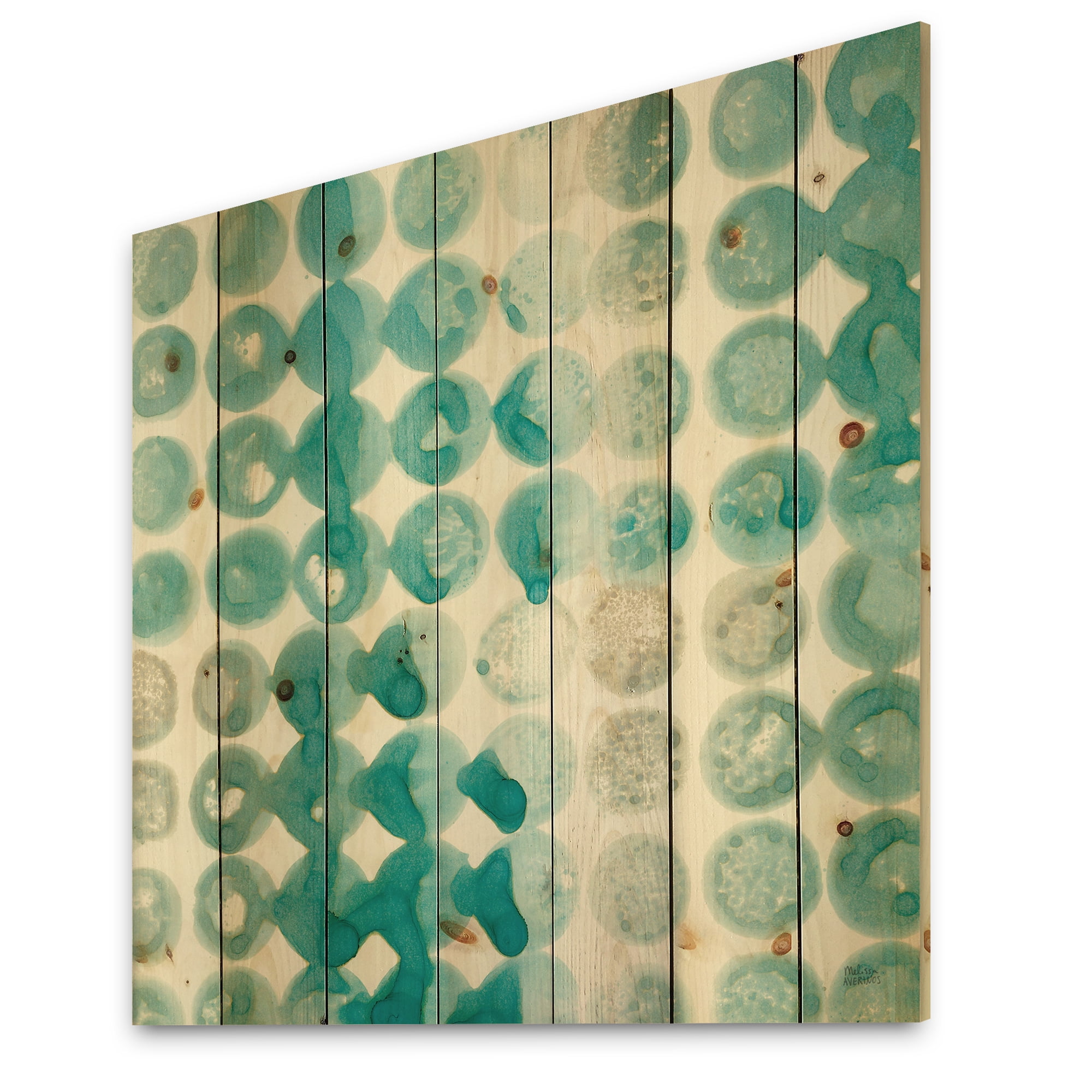 Designart 'Turquoise Watercolor geometrical II' Modern & Transitional Print on Natural Pine Wood