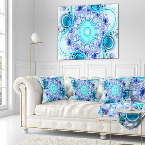 Designart Turquoise Wavy Curves and Circles - Abstract Throw Pillow - 16x16