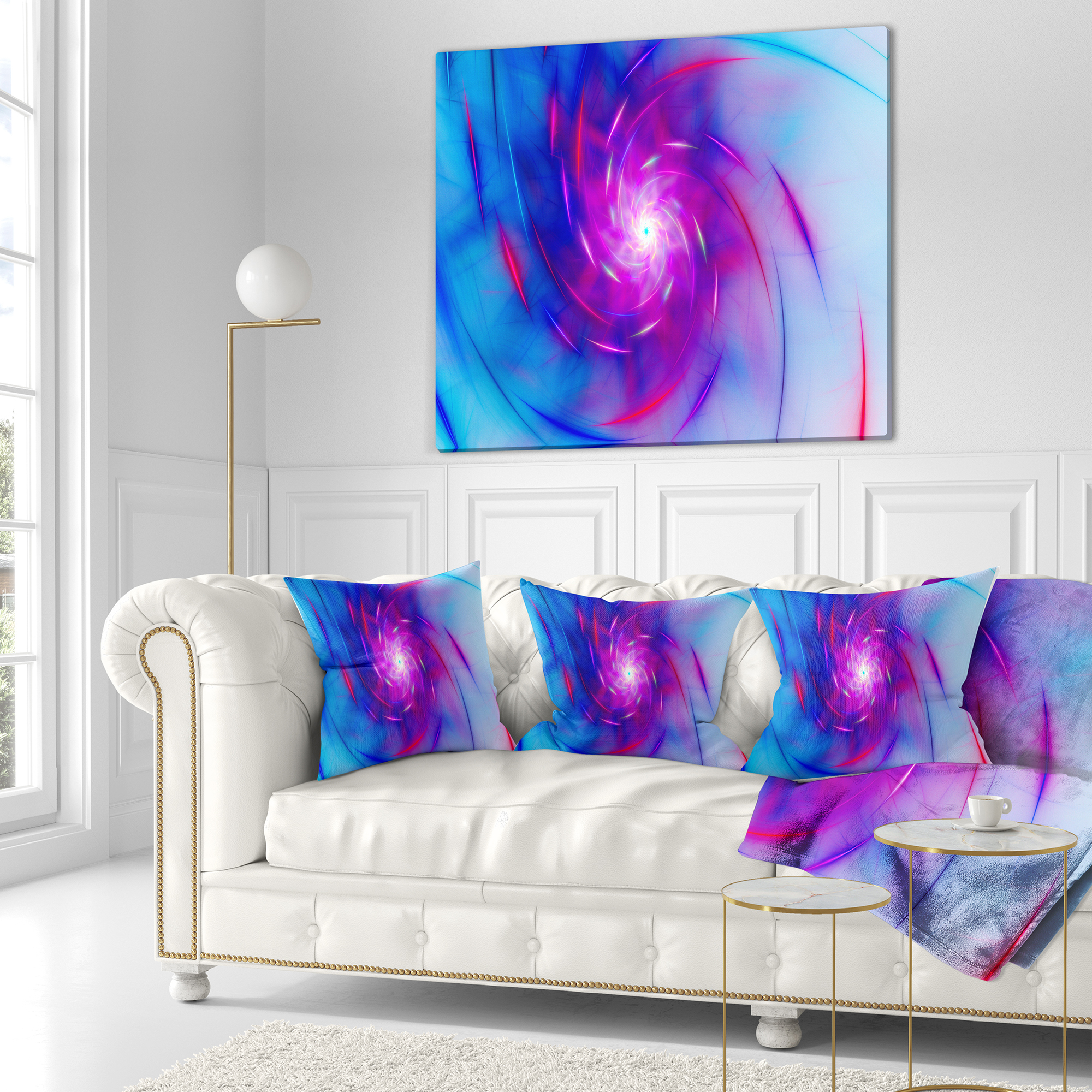 Designart Turquoise Whirlpool Fractal Spirals - Abstract Throw Pillow - 16x16