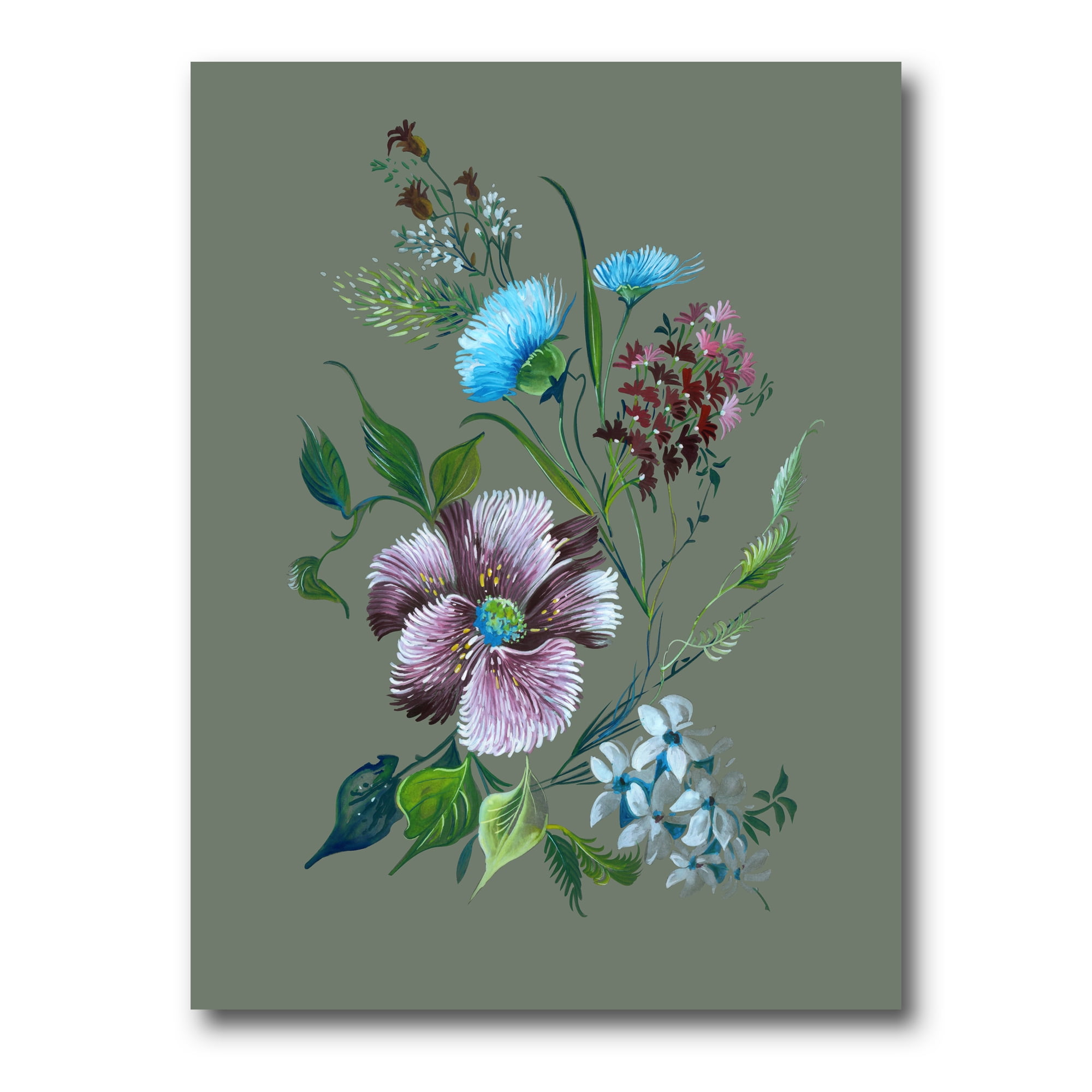 Designart ' Turquoise and Purple Spring Flowers ' Traditional Canvas Wall Art Print