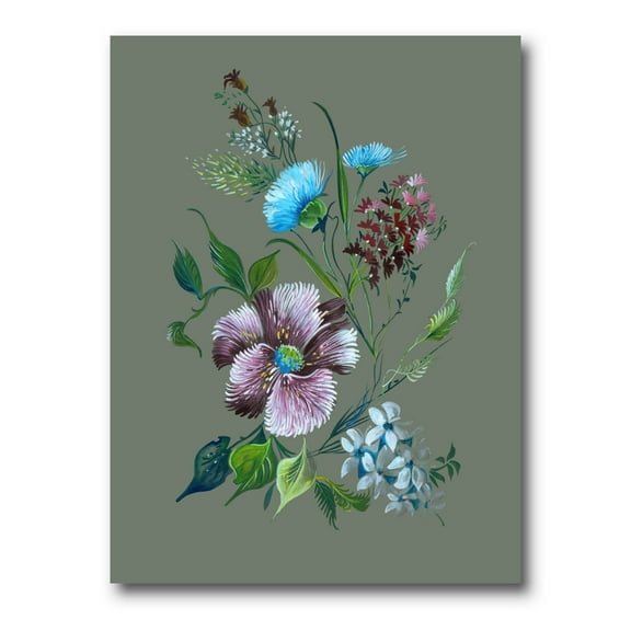 Designart ' Turquoise and Purple Spring Flowers ' Traditional Canvas Wall Art Print