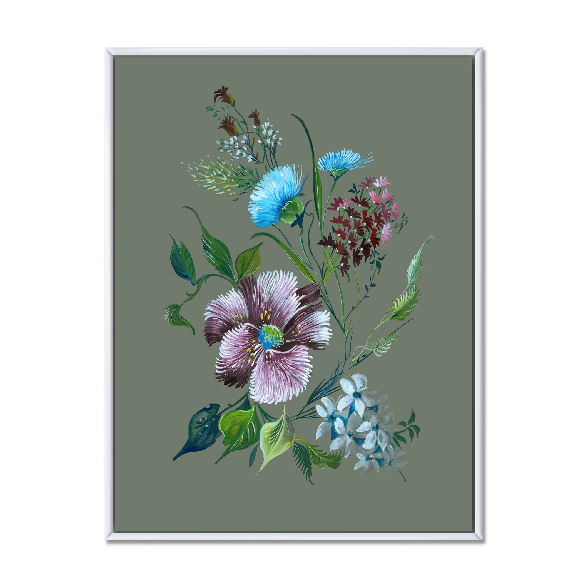 Designart 'Turquoise and Purple Spring Flowers' Traditional Framed Canvas Wall Art Print