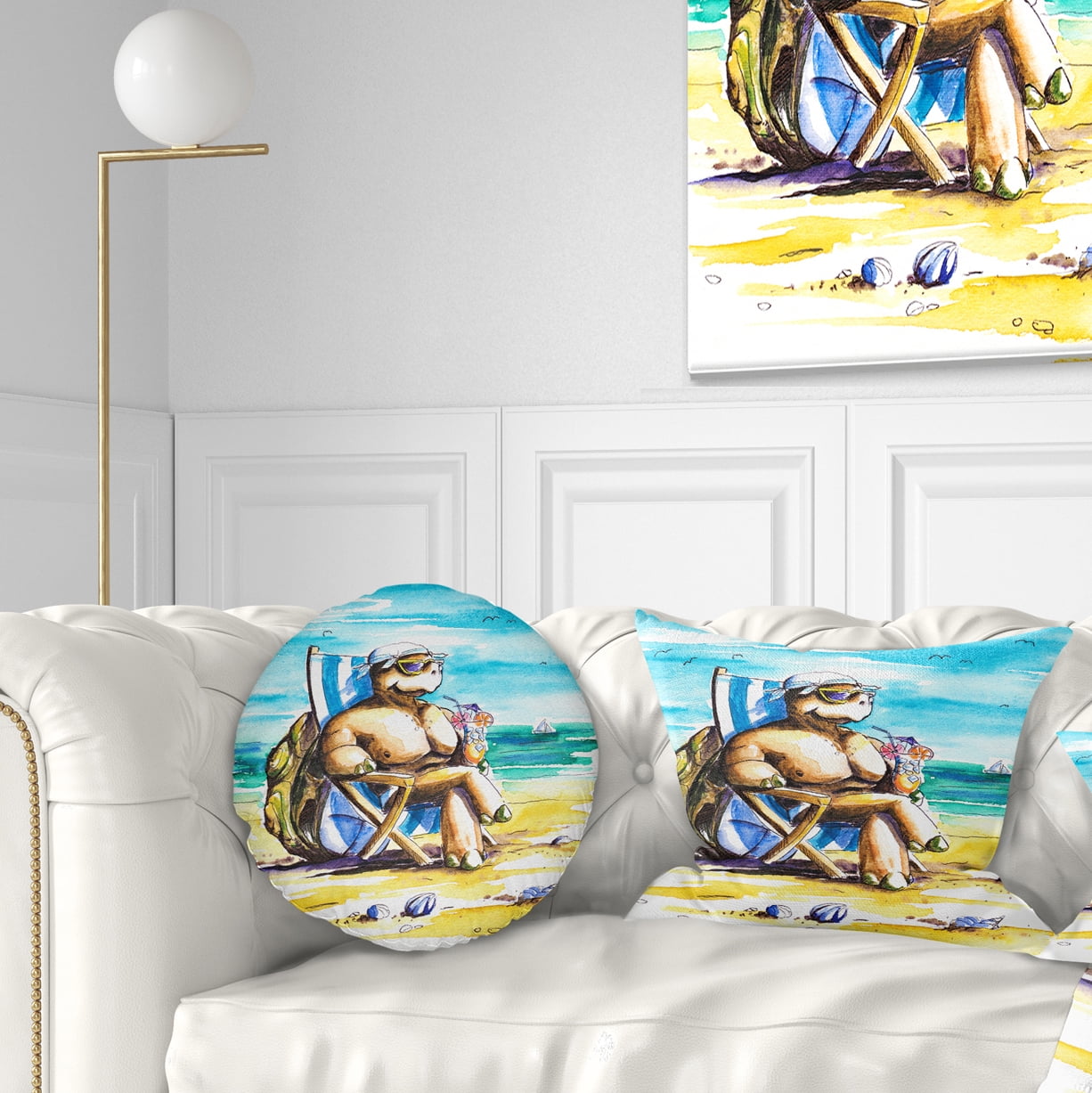 Designart Turtle Enjoying Holidays on Beach - Seashore Throw Pillow - 12x20