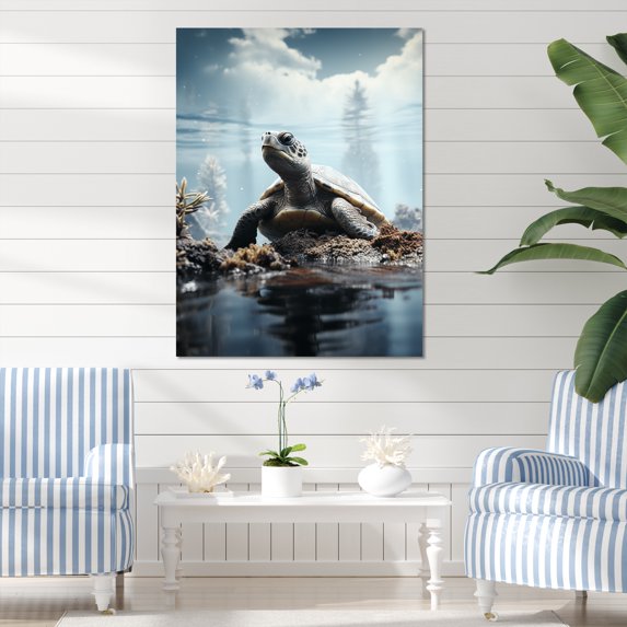 Designart "Turtle In Simplified Form" Animals Turtle Wall Art Living Room
