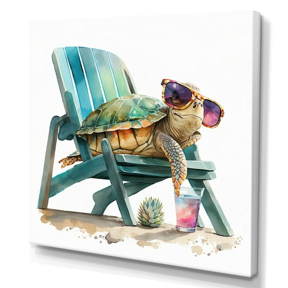 Designart Turtle Laying On A Beach Chair With Sunglasses I Canvas Wall Art