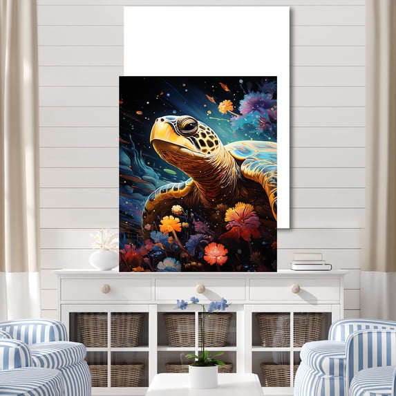 Designart "Turtle'S Intergalactic Voyage" Animals Turtle Canvas Art Print