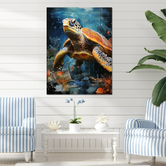 Designart "Turtle Serenity Depicted Abstractly" Animals Turtle Wall Decor