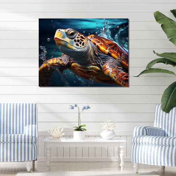 Designart "Turtle Serenity Depicted Abstractly II" Animals Turtle Wall Art Living Room