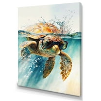 Designart Turtle With Glasses In The Ocean III Canvas Wall Art