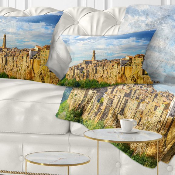 Designart Tuscany Pitigliano Medieval Village - Photography Throw Pillow - 12x20