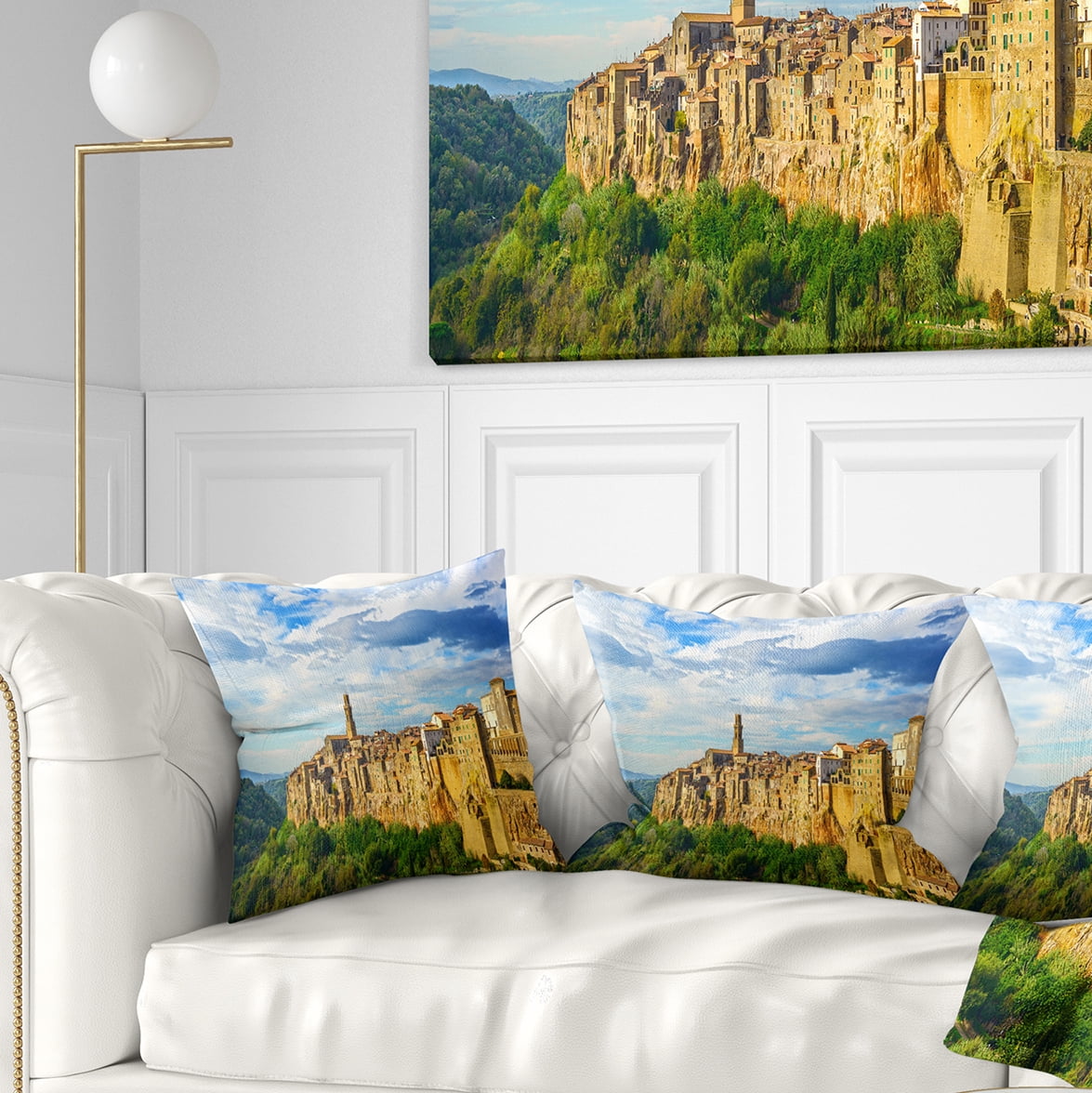Designart Tuscany Pitigliano Medieval Village - Photography Throw Pillow - 18x18