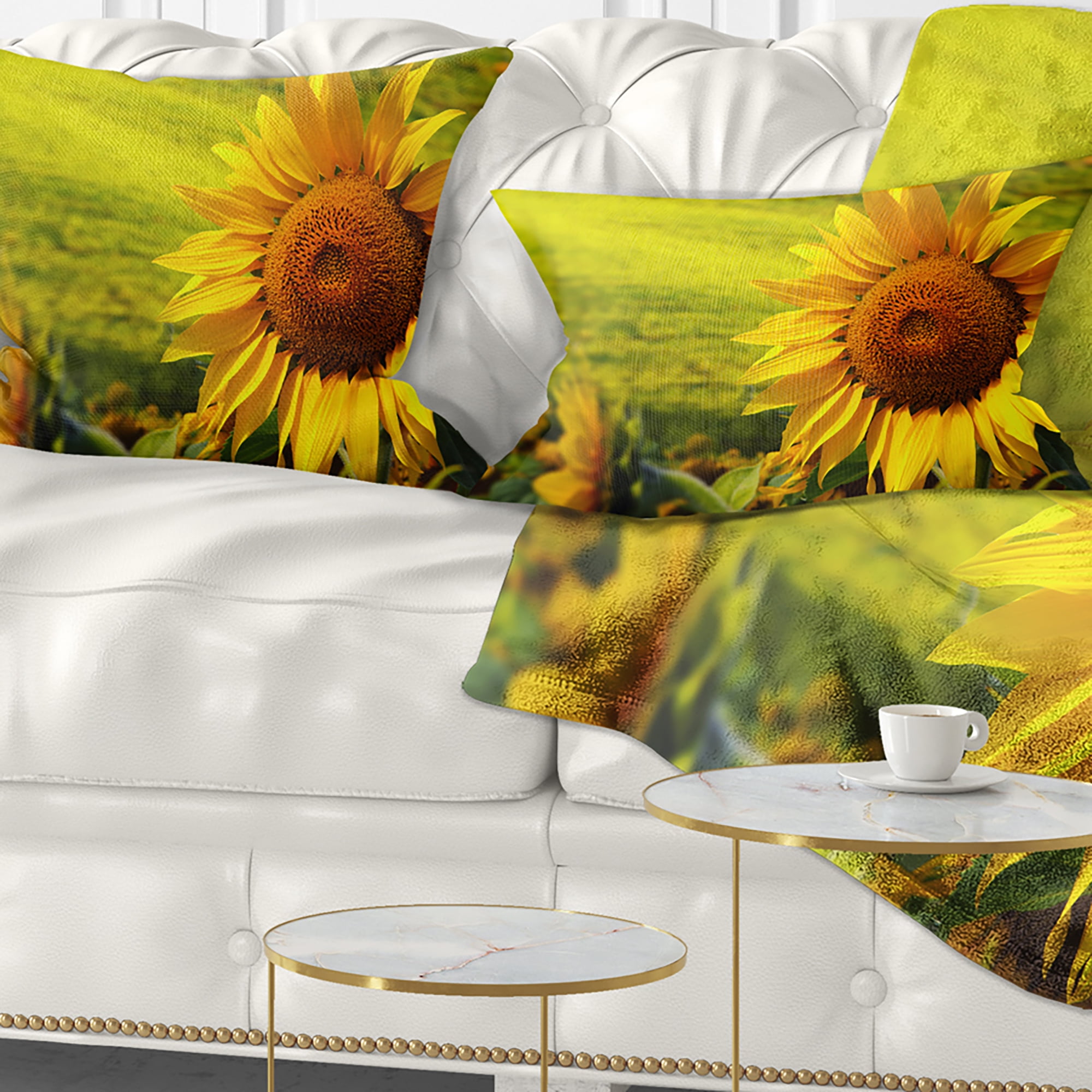 Designart Tuscany Sunflowers on Green - Floral Throw Pillow - 12x20
