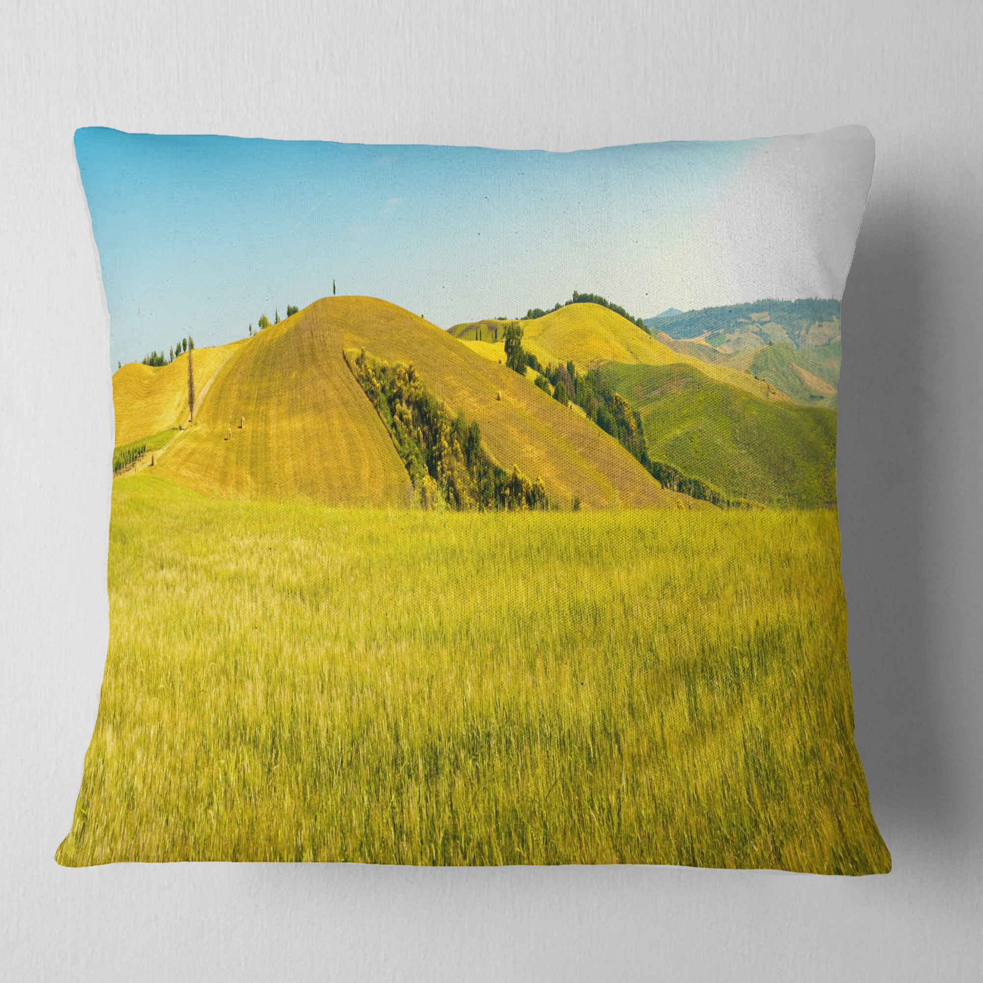Designart Tuscany Wheat Field on Sunny Day - Landscape Printed Throw Pillow - 18x18
