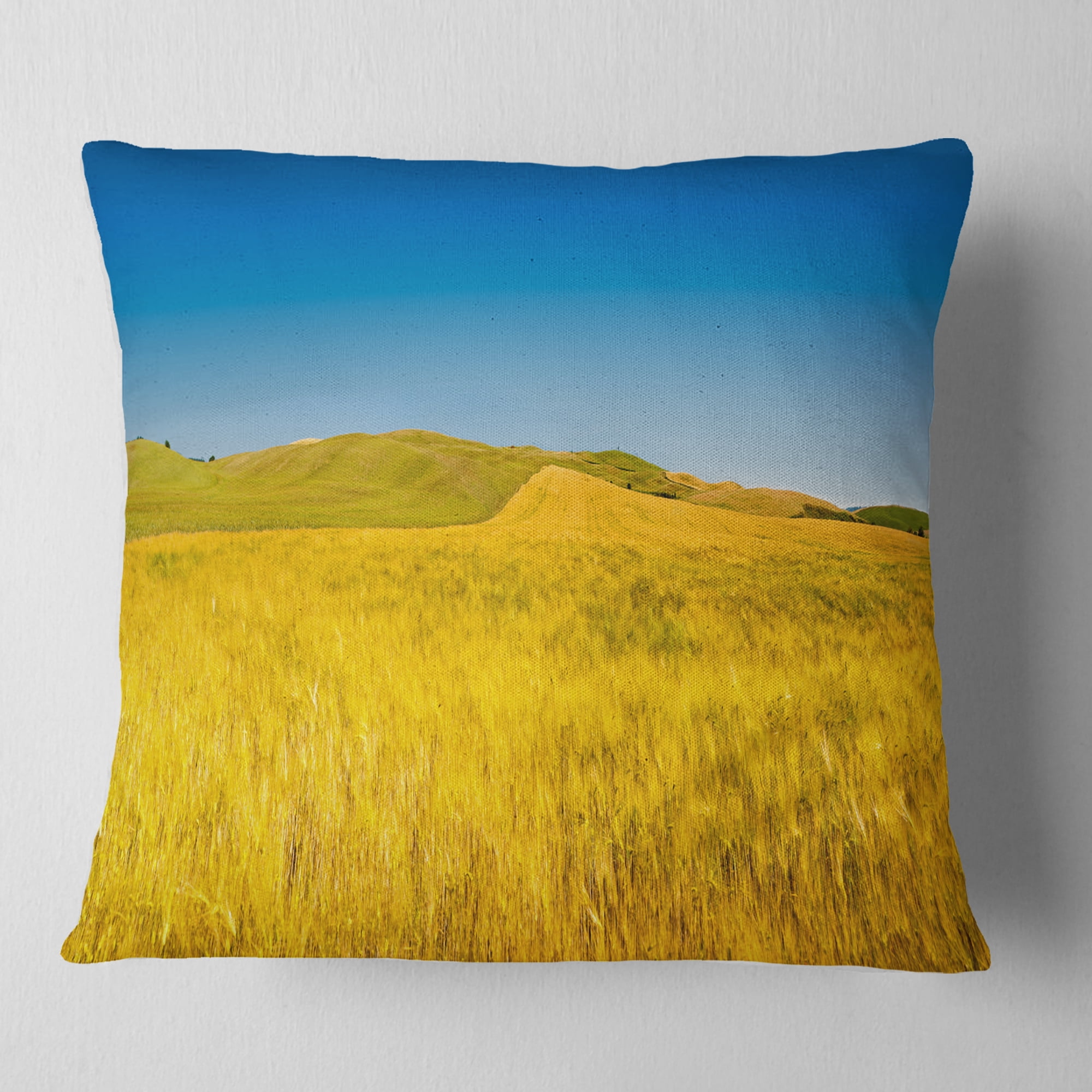 Designart Tuscany Whet Field on Sunny Day - Landscape Printed Throw Pillow - 18x18