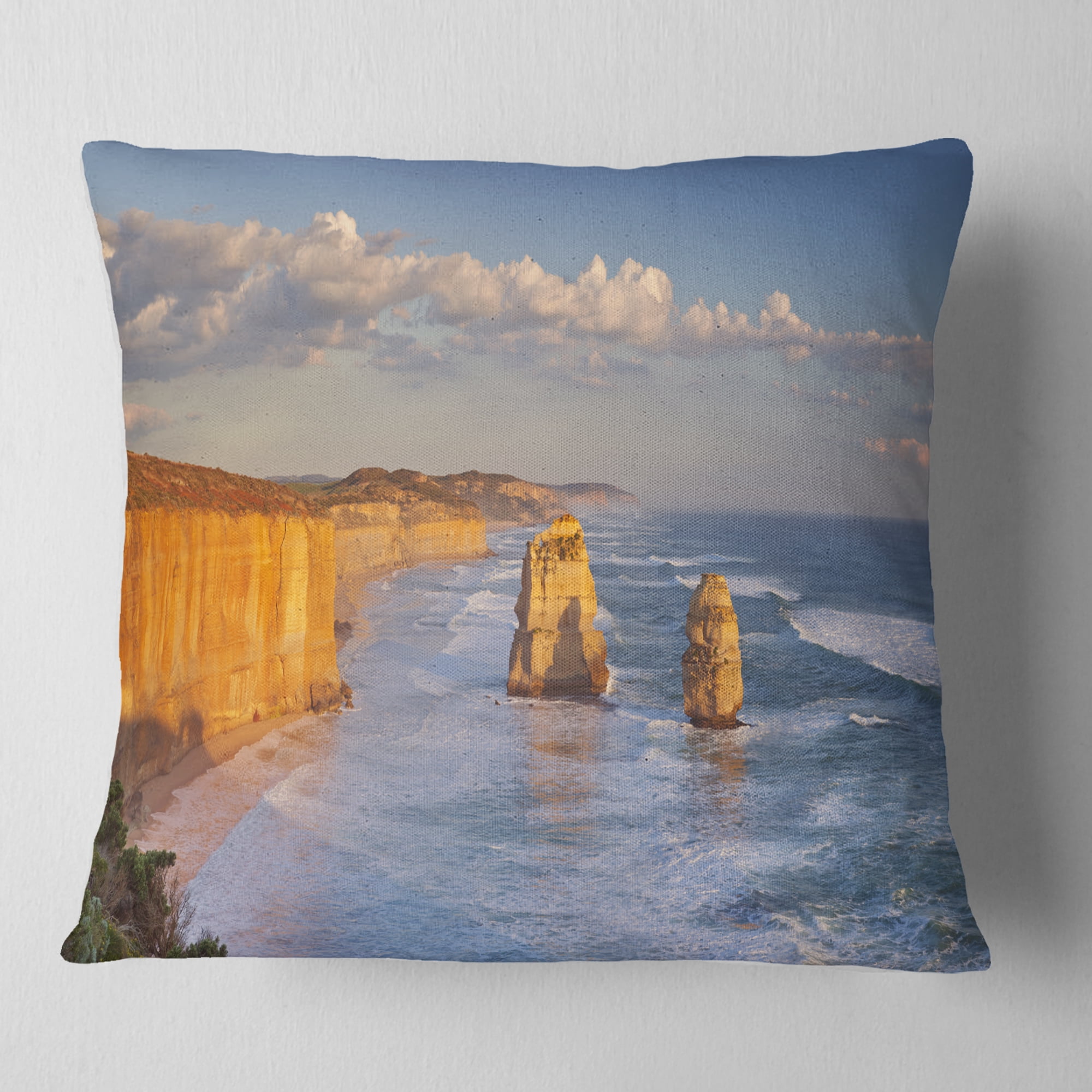 Designart Twelve Apostles on Ocean Road - Seashore Throw Pillow - 16x16