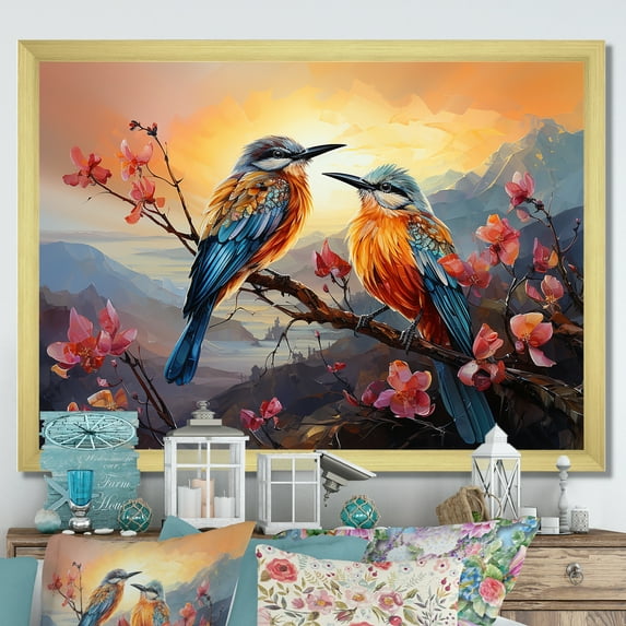 Designart "Twilight Birds Of Paradise" Birds Of Paradise Picture Framed Canvas Wall Art