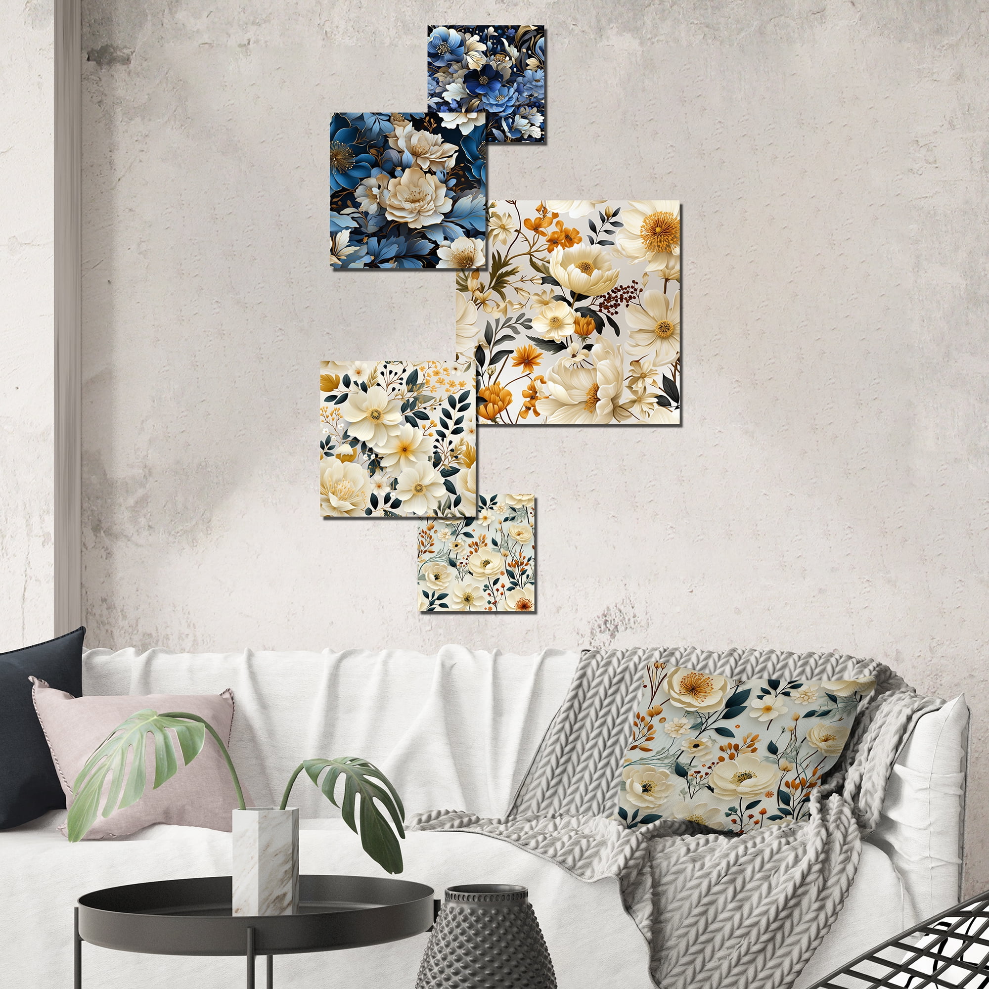 Photo inspiration: Picture Idea: Designart Twilight Blue Floral Charm Floral Wall Art Set Of