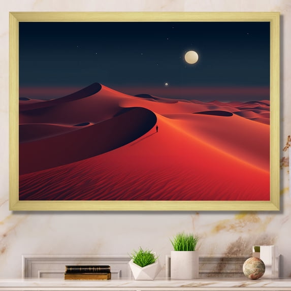 Designart "Twilight Glow Red Desert Landscape IV" Landscapes Framed Wall Art Decor - Global Red Desert Hallway Framed Wall Art Decor