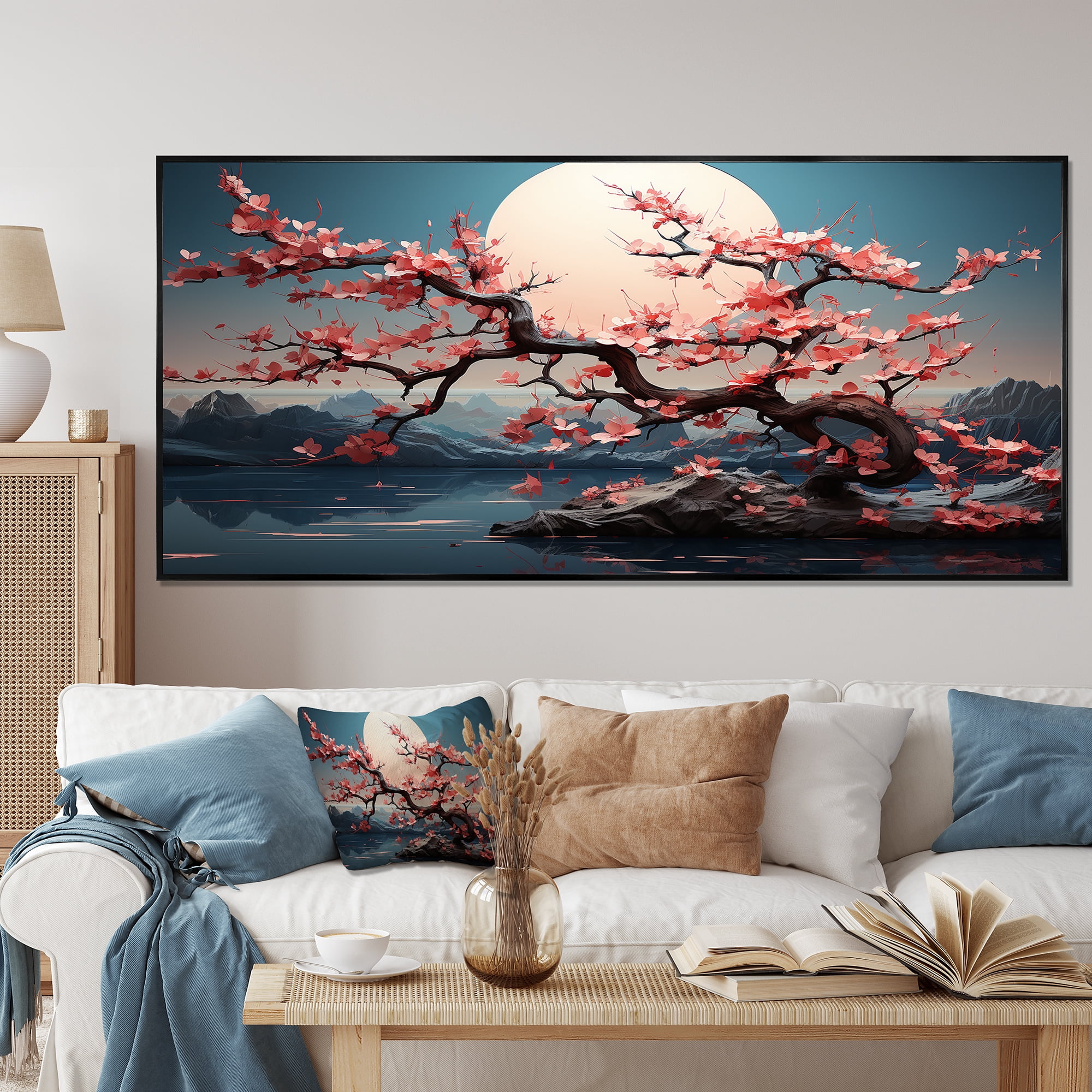 Designart "Twilight Japan Landscape with Pink Cherry Blossoms" Extra ...