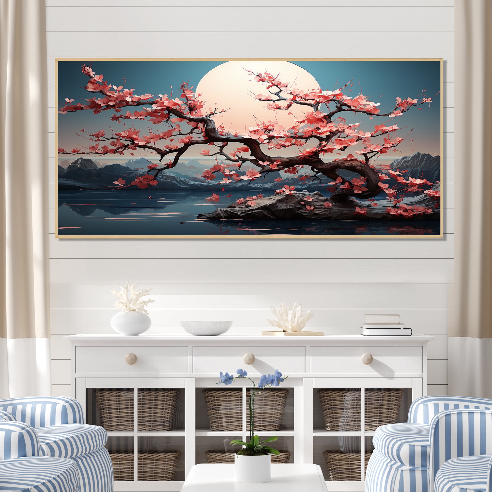 Designart "Twilight Japan Landscape with Pink Cherry Blossoms" Extra ...