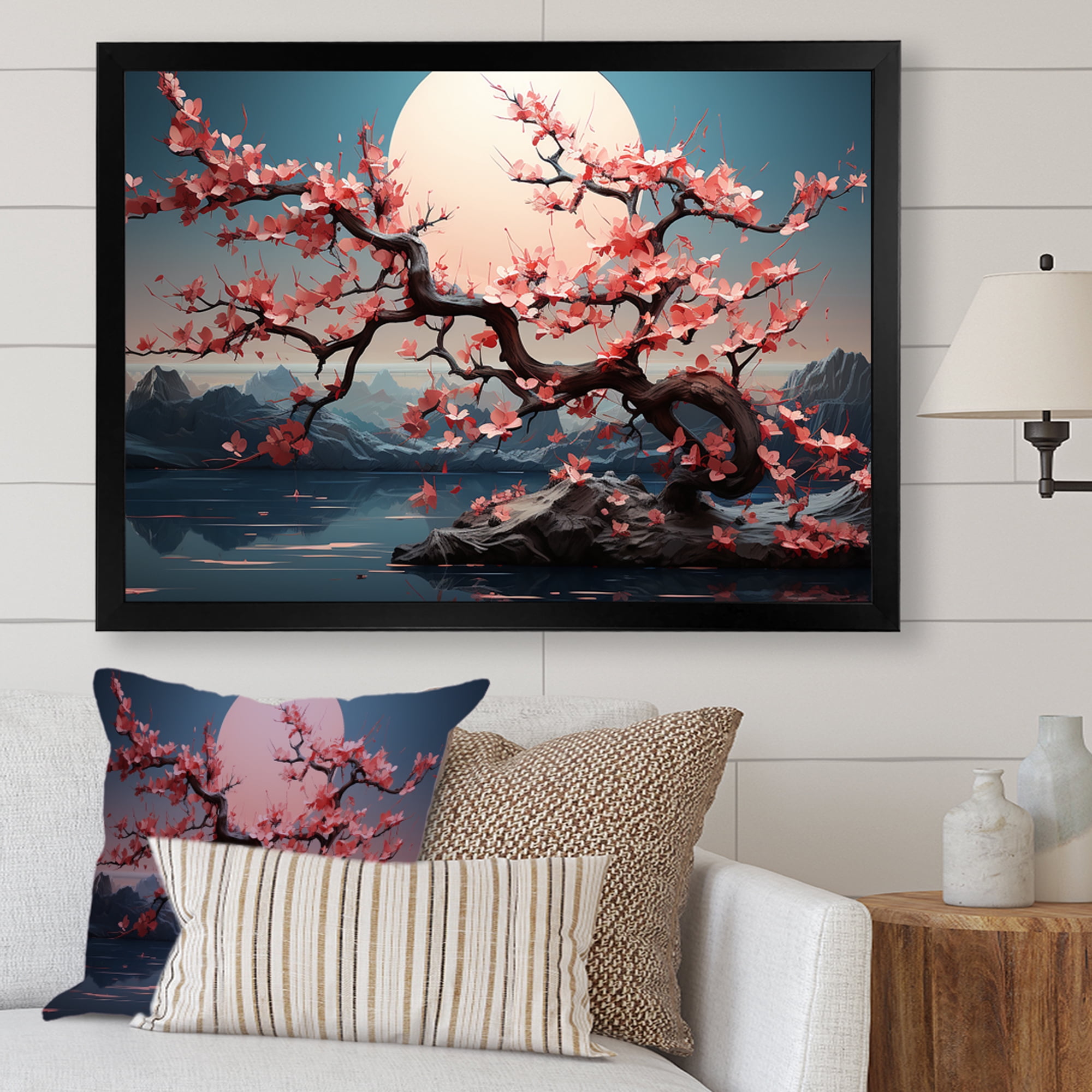 Designart "Twilight Japan Landscape with Pink Cherry Blossoms ...