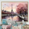 thumbnail image 1 of Designart "Twilight Rendezvous in Paris Pink Romance II" City Paris Floater Framed Wall Art Print, 1 of 7