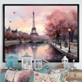thumbnail image 1 of Designart "Twilight Rendezvous in Paris Pink Romance II" City Paris Floater Framed Wall Art Print, 1 of 7