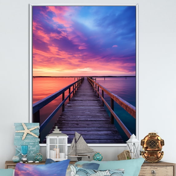 Designart "Twilight Retreat at the Pier II" Nautical & Beach Floater Framed Canvas Print