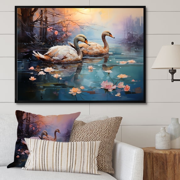 Designart "Twilight Reverie In White Plumage" Animals Flamingo Floater Framed Canvas Wall Art