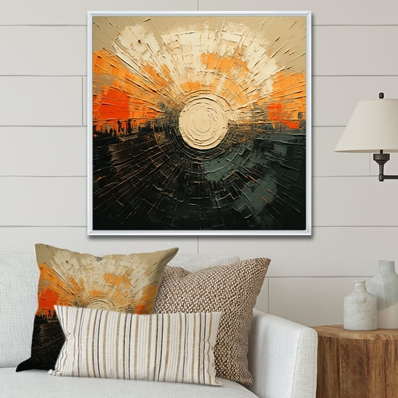 Designart "Twilight Serenity In Beige And Black" Sunrisesunset Floater Framed Wall Art Living Room