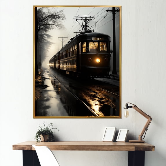 Designart "Twilight Train In Winter" Train Floater Framed Canvas Art Print