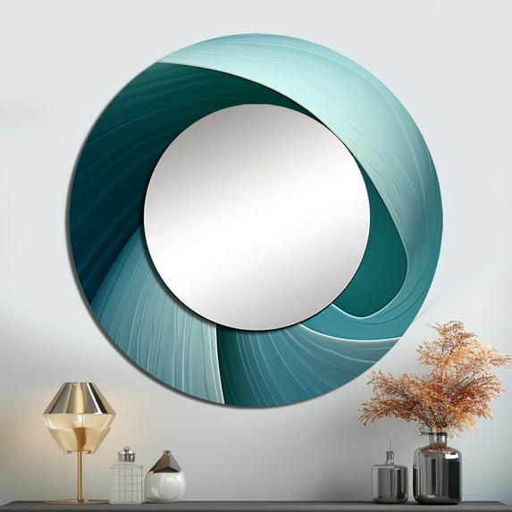 Designart "Twirling Turquoise Shellfish Spiral I" Nautilus Round Mirror Wall Decor Modern - Large Turquoise Round Bathroom Mirror - Round Mirror - 29" x 29"