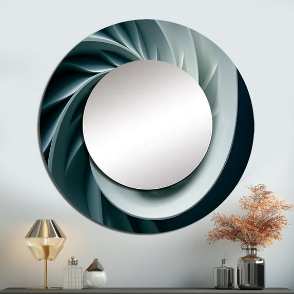 Designart "Twirling Turquoise Shellfish Spiral" Nautilus Rund Mirror For Wall Decor - Large Turquoise Round Print Mirror - Round Modern Mirror - Wall Mounted Round Large Mirror - 29" x 29"