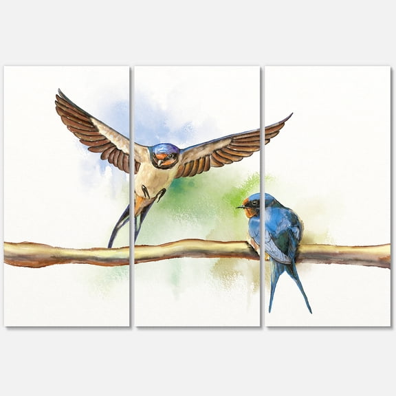 Designart ' Two Barn Swallows Birds On Branch ' Farmhouse Canvas Wall Art Print