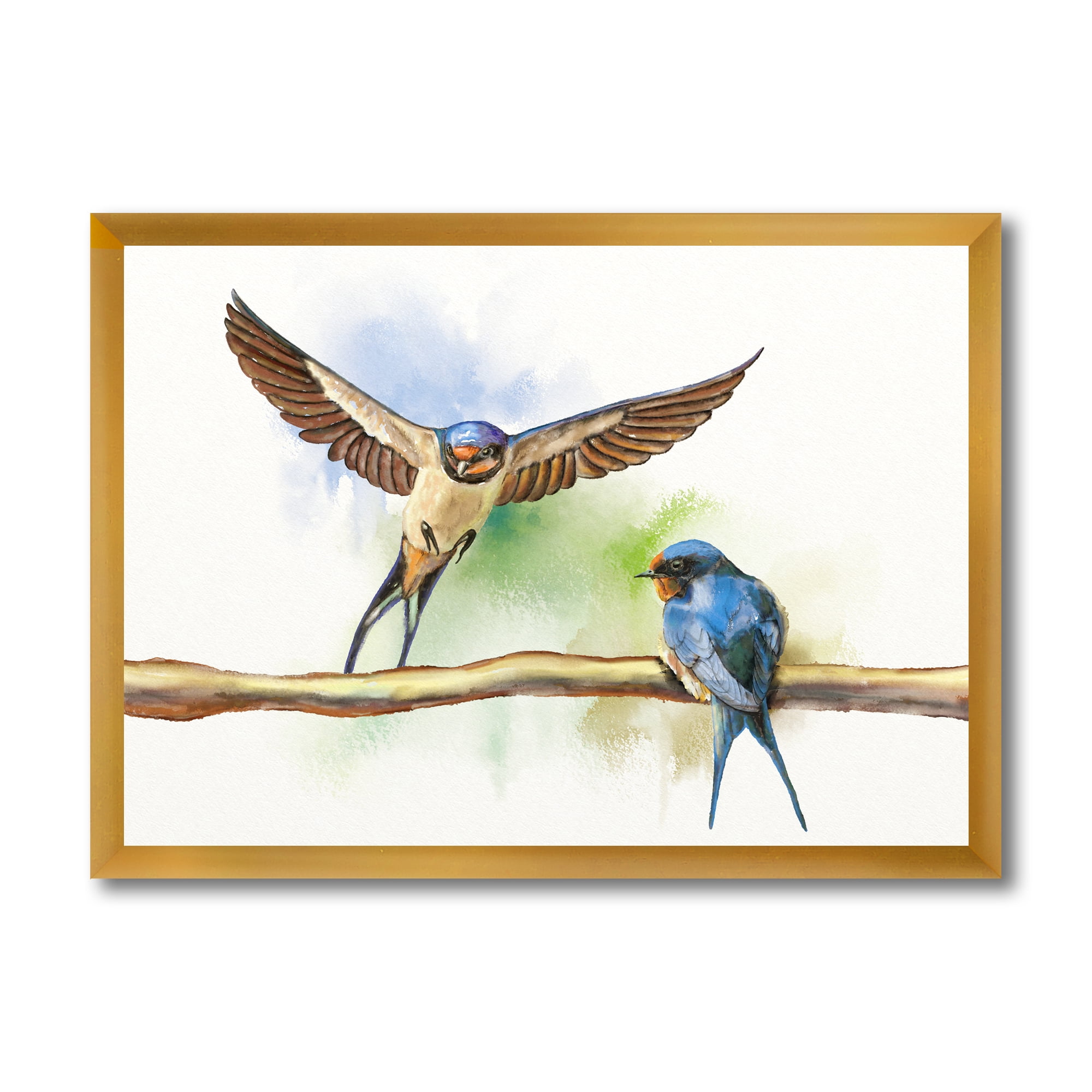 Designart 'Two Barn Swallows Birds On Branch' Farmhouse Framed Art Print